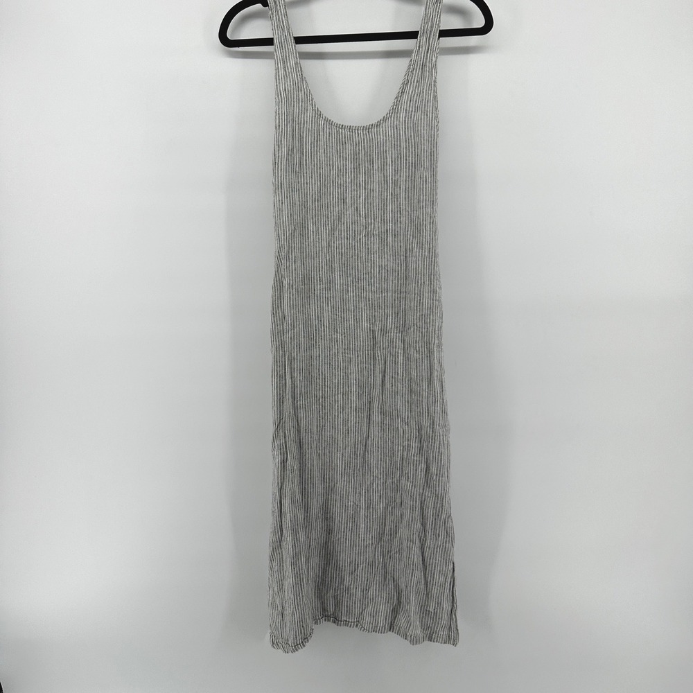 Marine Layer Womens Small Black White Striped Linen Blend Tie Back Midi Dress